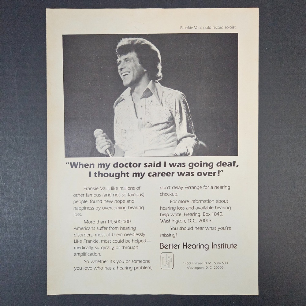 1983 Better Hearing Institute Vintage Print‎ Ad Frankie Valli Washington DC BHI